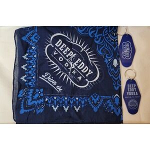 Deep Eddy Vodka Bandana and 2 Hotel Keychains Bundle Navy Blue Austin Texas Logo